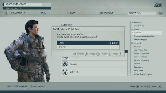 Starfield character creation