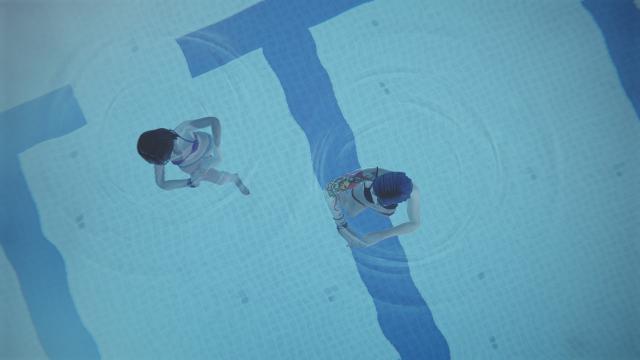 Max and Chloe take a dip in the pool