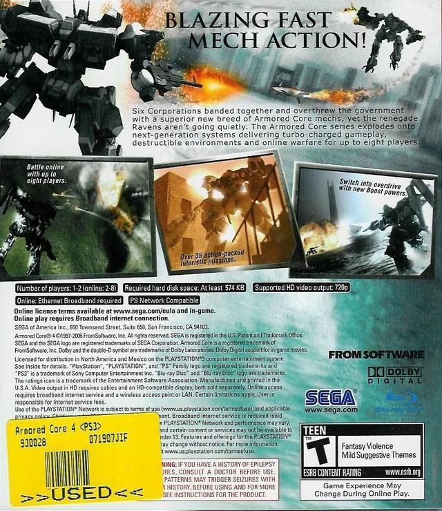 Armored Core 4 for PlayStation 3 - Sales, Wiki, Release Dates, Review,  Cheats, Walkthrough
