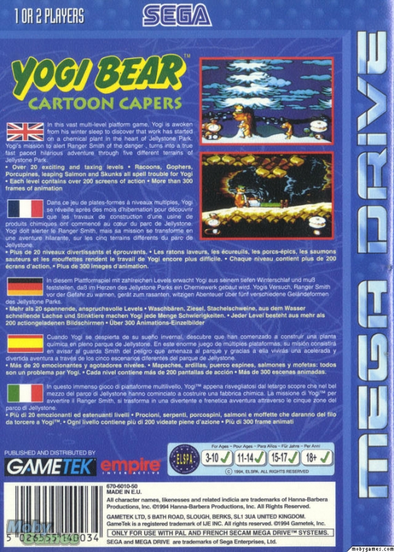 Yogi Bear Cartoon Capers for Sega Genesis Sales, Wiki, Release Dates