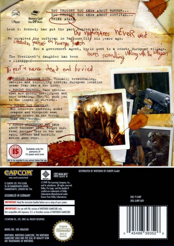 Resident Evil 4 Nintendo GameCube (GCN) Instruction Booklet