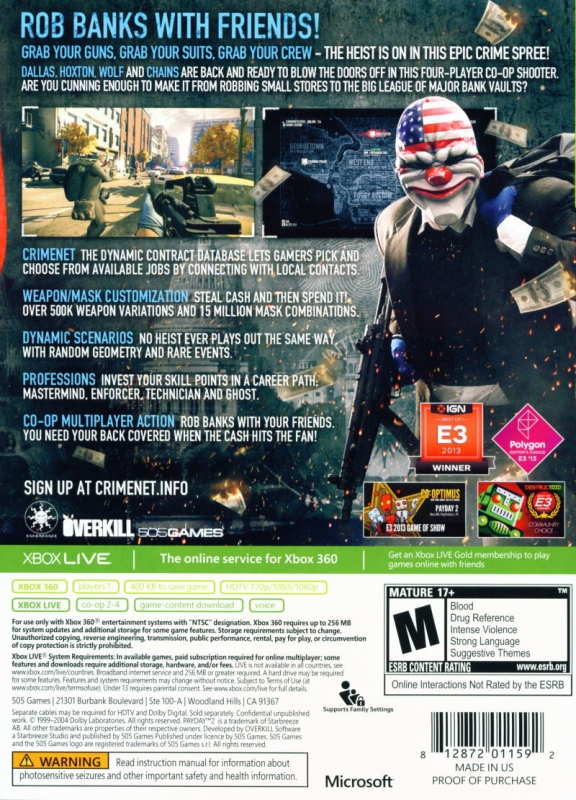 Jogo Payday 2 - Xbox 360