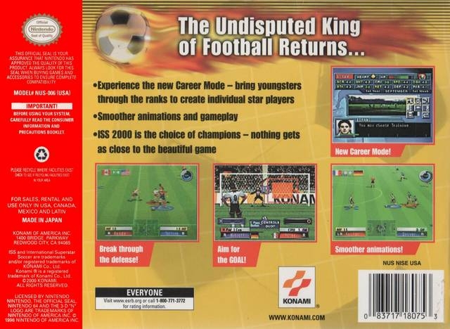 International Superstar Soccer 2000 Nintendo 64 Game