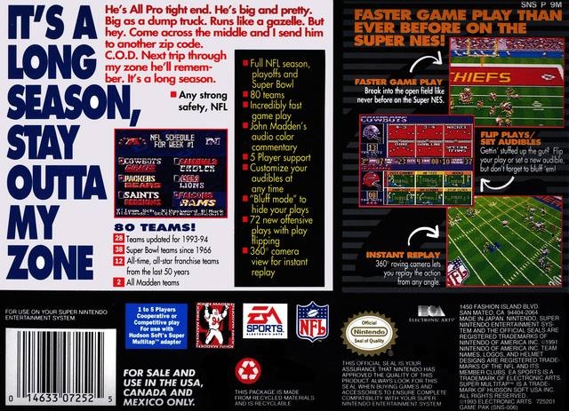 Madden NFL '94 for Super Nintendo Entertainment System - Sales