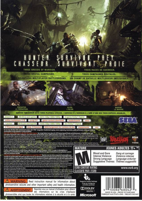 Aliens vs. Predator Review for Xbox 360 - Cheat Code Central