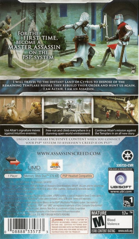 Assassin's Creed: Bloodlines for PlayStation Portable - Cheats