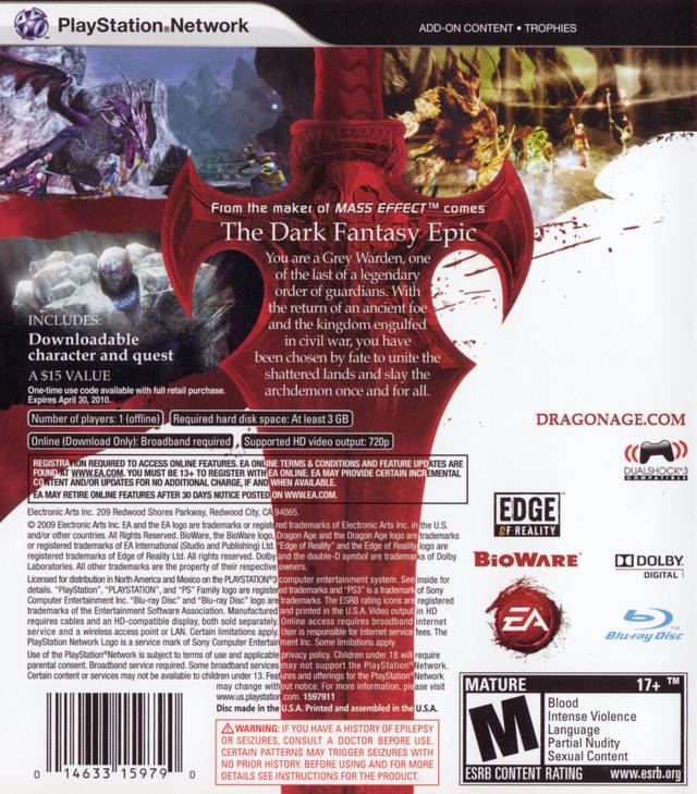 Dragon Age: Origins for PlayStation 3 - Sales, Wiki, Release Dates, Review,  Cheats, Walkthrough