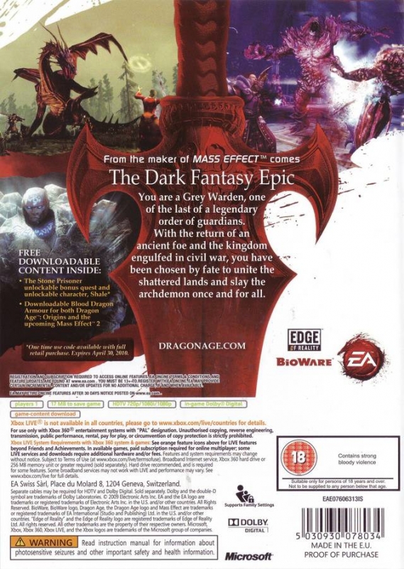 Dragon Age: Origins for Xbox 360 - Sales, Wiki, Release Dates, Review,  Cheats, Walkthrough