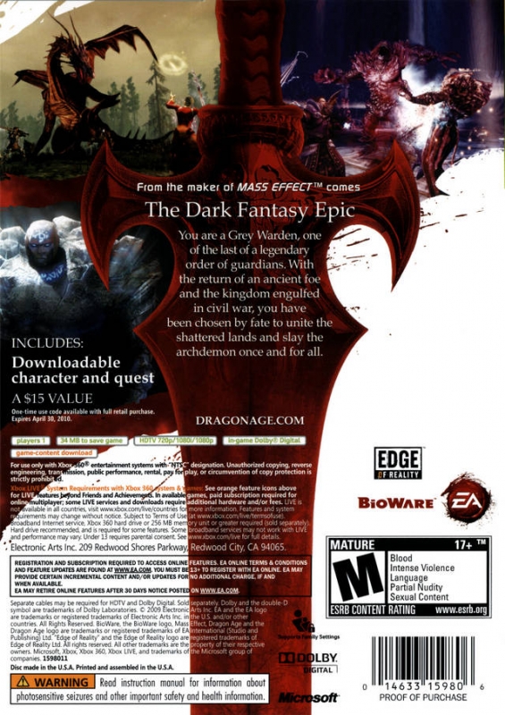 Dragon Age: Origins for Xbox 360 - Sales, Wiki, Release Dates, Review,  Cheats, Walkthrough