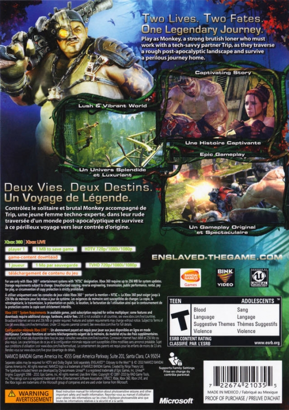 smokkel Visa Overeenstemming Enslaved: Odyssey to the West for Xbox 360 - Sales, Wiki, Release Dates,  Review, Cheats, Walkthrough