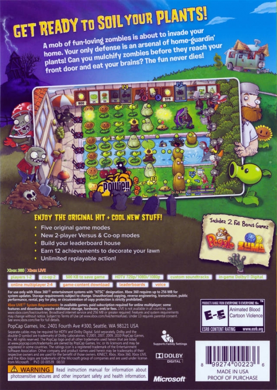 Plants vs. Zombies for Xbox 360 - Sales, Wiki, Release Dates, Review,  Cheats, Walkthrough