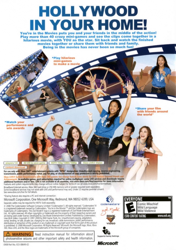 You're the Movies for Xbox 360 - Wiki, Dates, Review, Cheats, Walkthrough